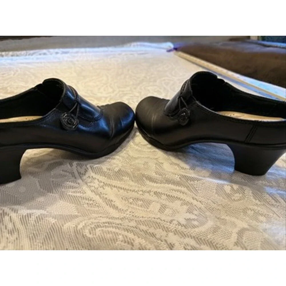 Bass Black Leather Bertie Cushion Step Boston Mules Clogs, 7M Classic Comfort
